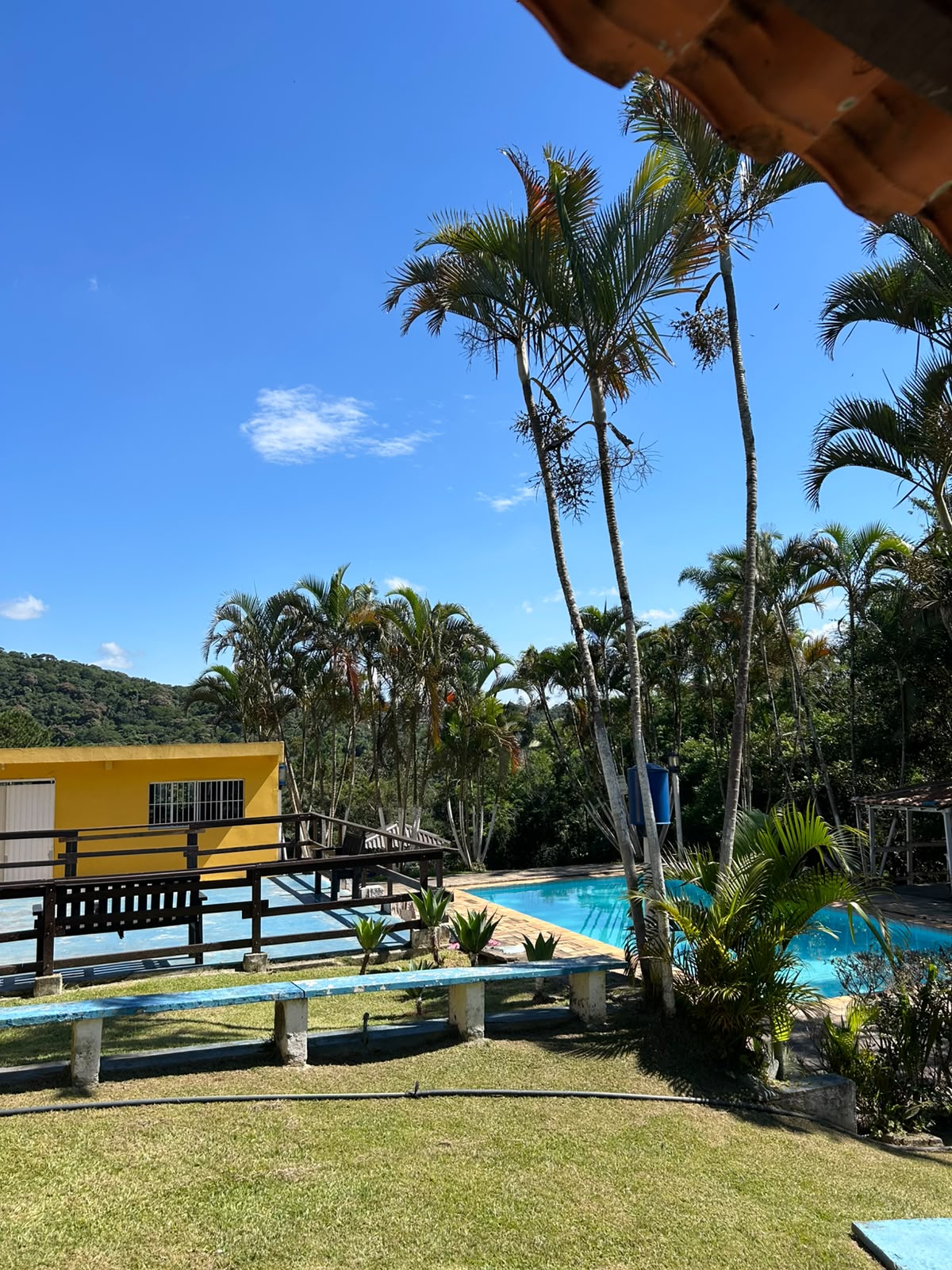 Deck de madeira junto à piscina
